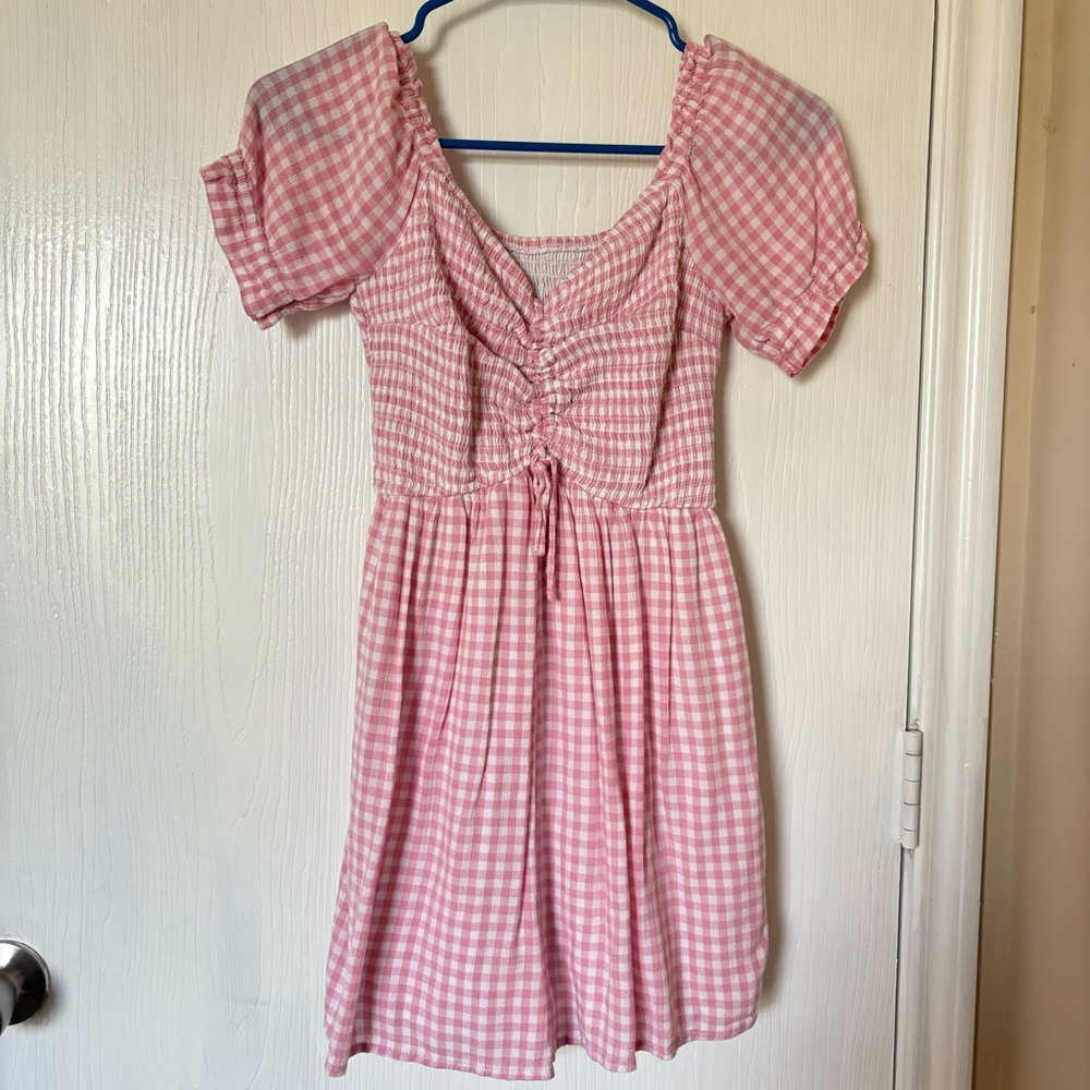 Hollister Pink and White Gingham Romper Dress in XS